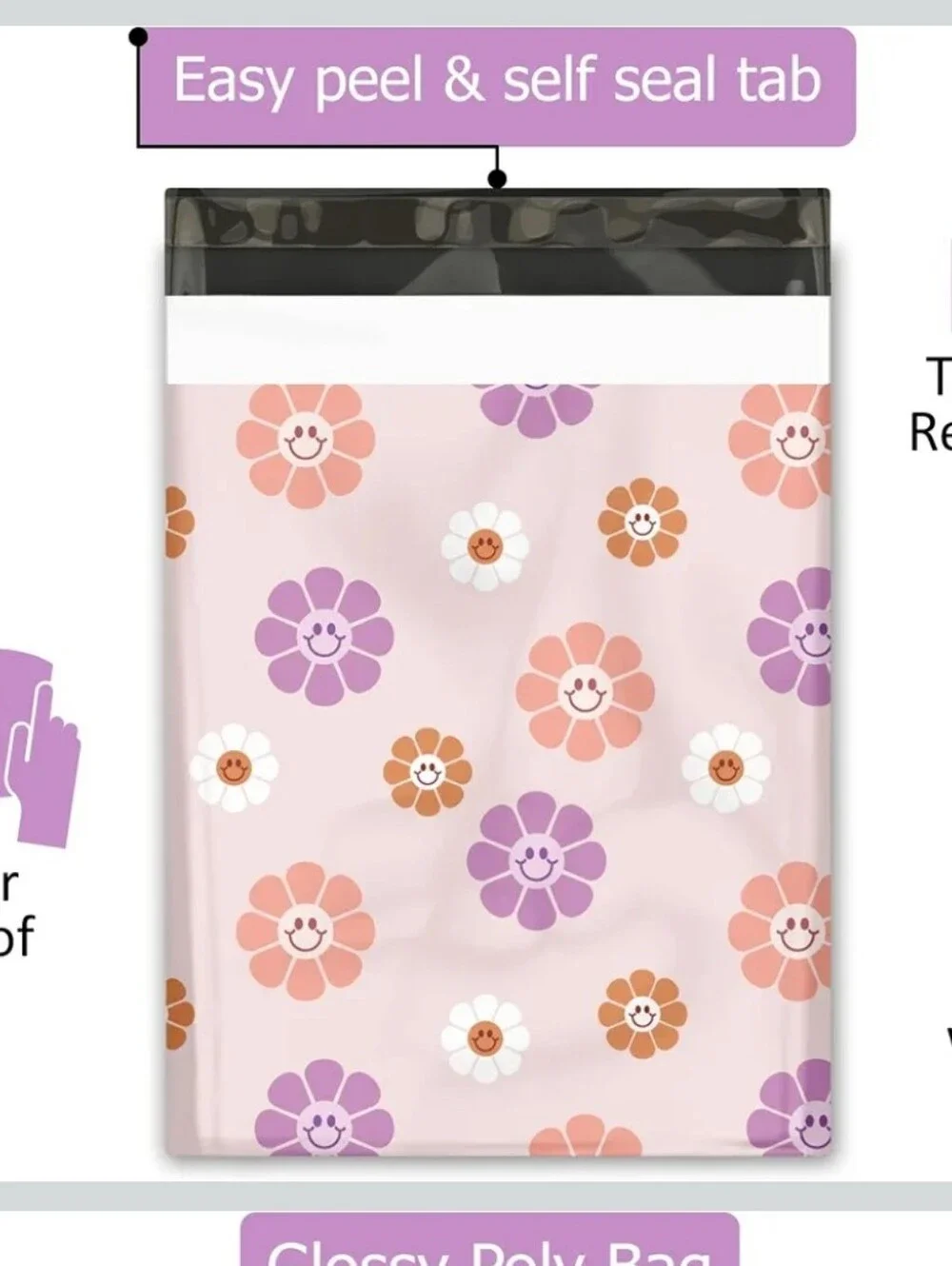 Smiley Flower Pink Polymailer Packages — Pastel Floral Print